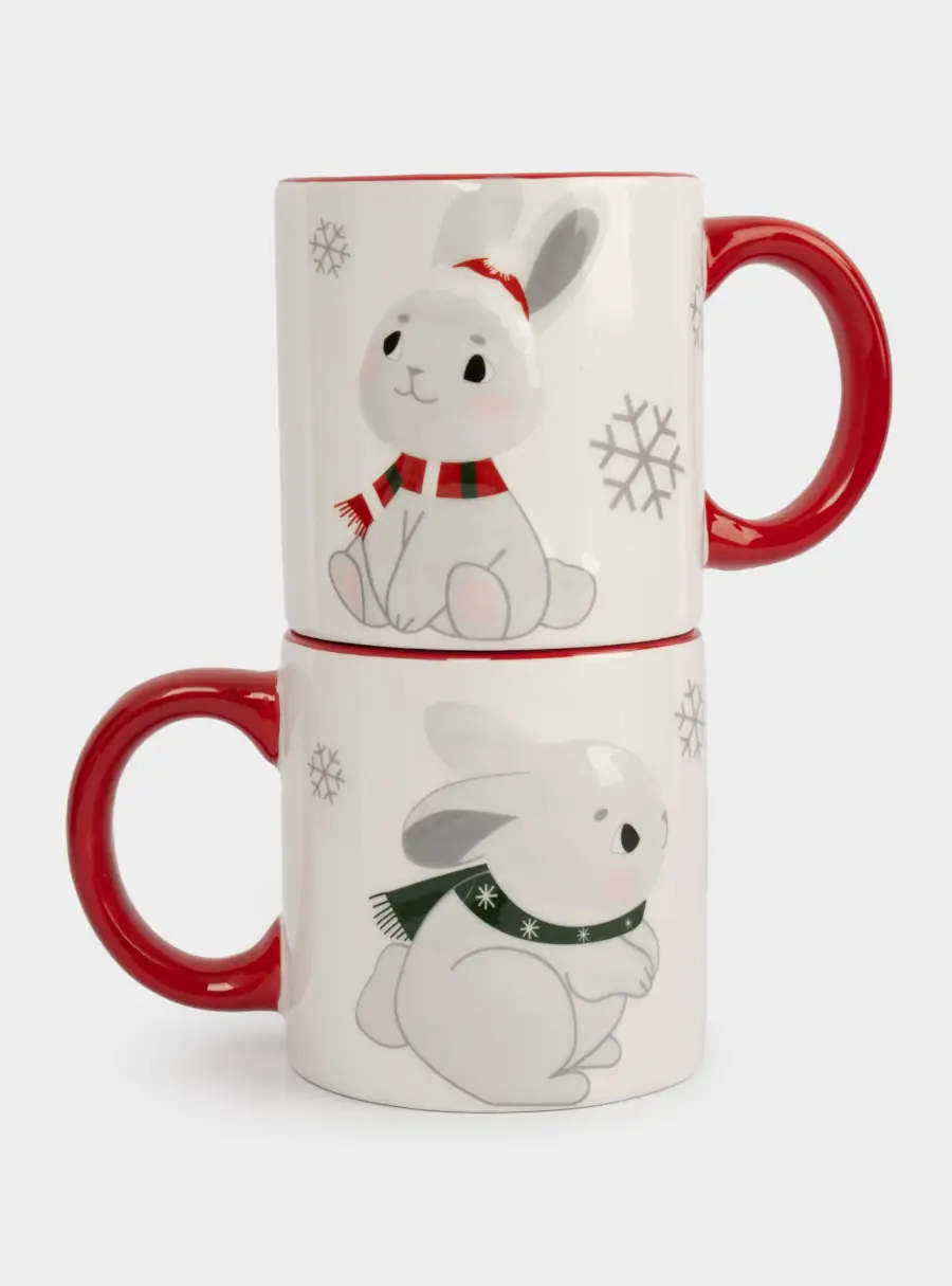 Кружка, детская, 360 мл, 2 шт, керамика, молочно-красная, Зайчики в шарфах, New year, image-5