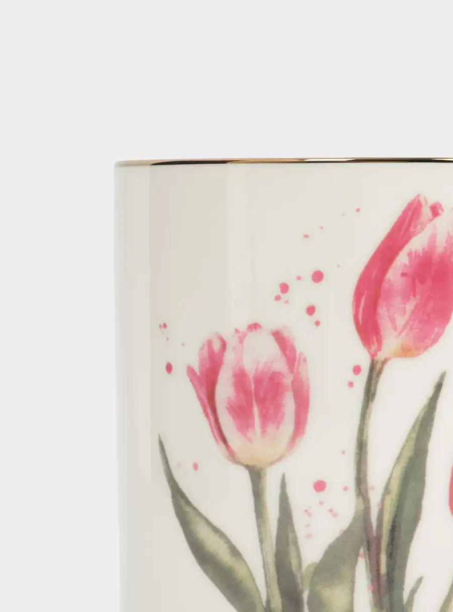 Кружка, 380 мл, фарфор F, белая, с золотистым кантом, Тюльпаны, Giardino ,image-2