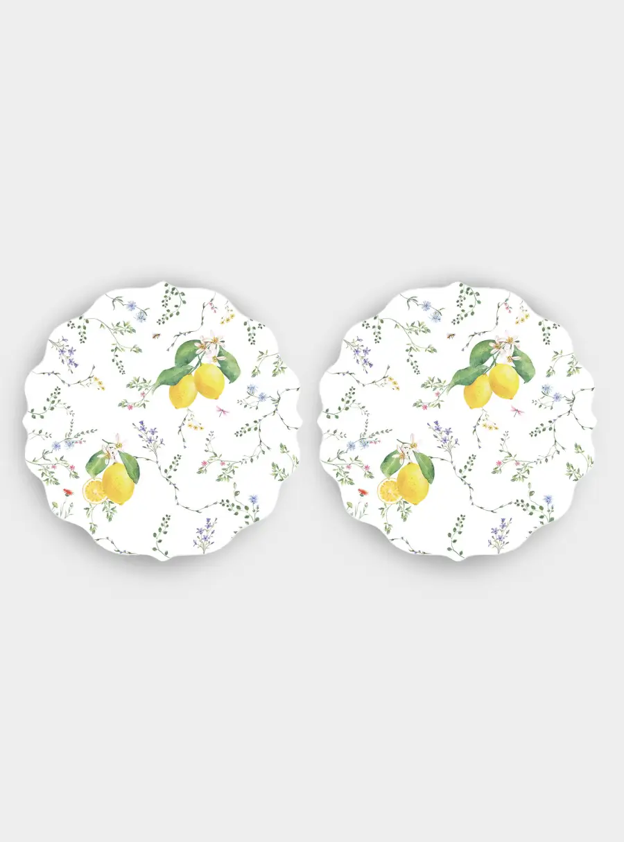 Подставка под горячее, круглая, 34.5 см, 2 шт, Цветы и лимоны ,image-0