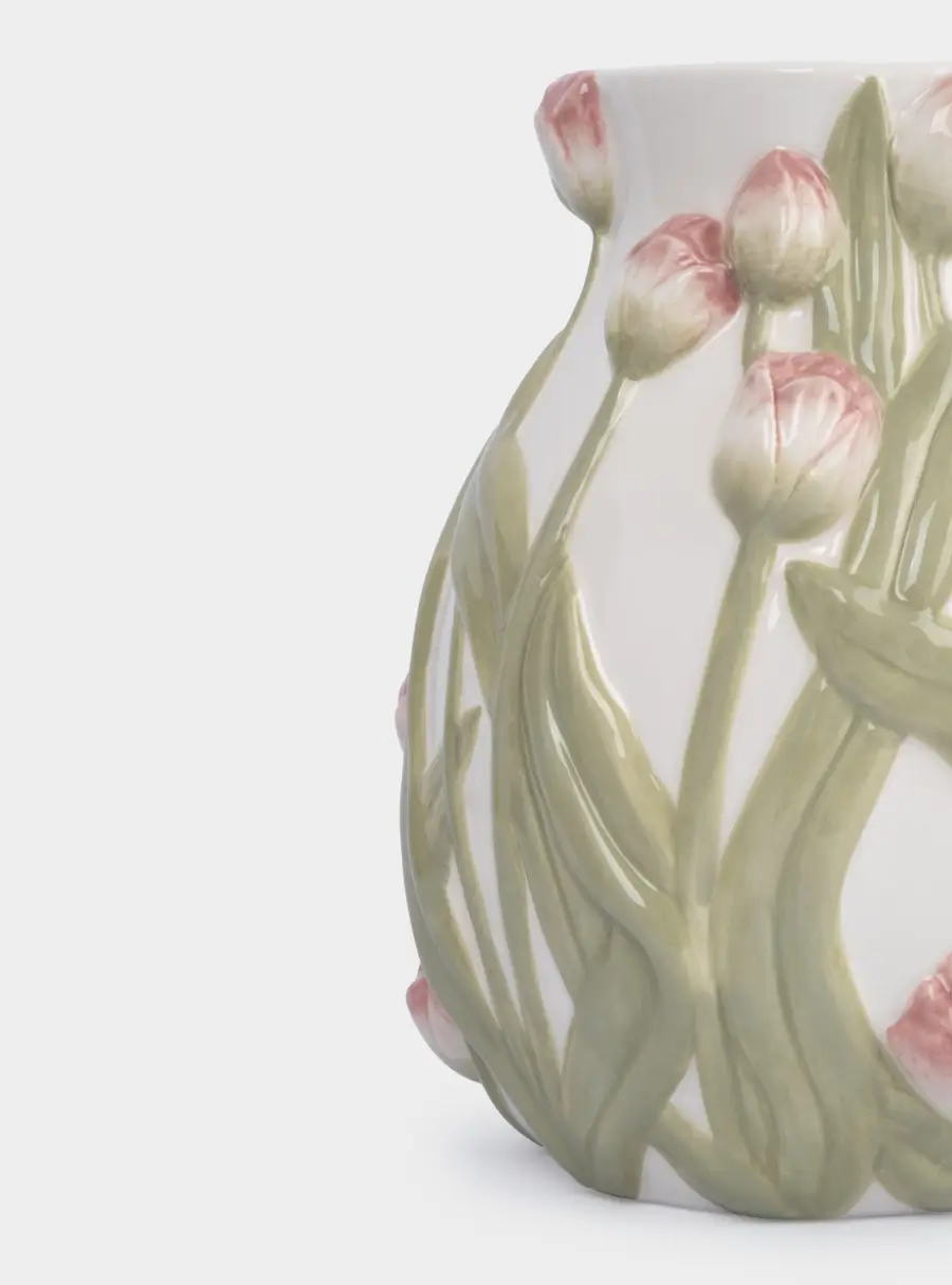 Ваза для цветов, 19 см, керамика, молочная, Розовые тюльпаны, Tulip ,image-3