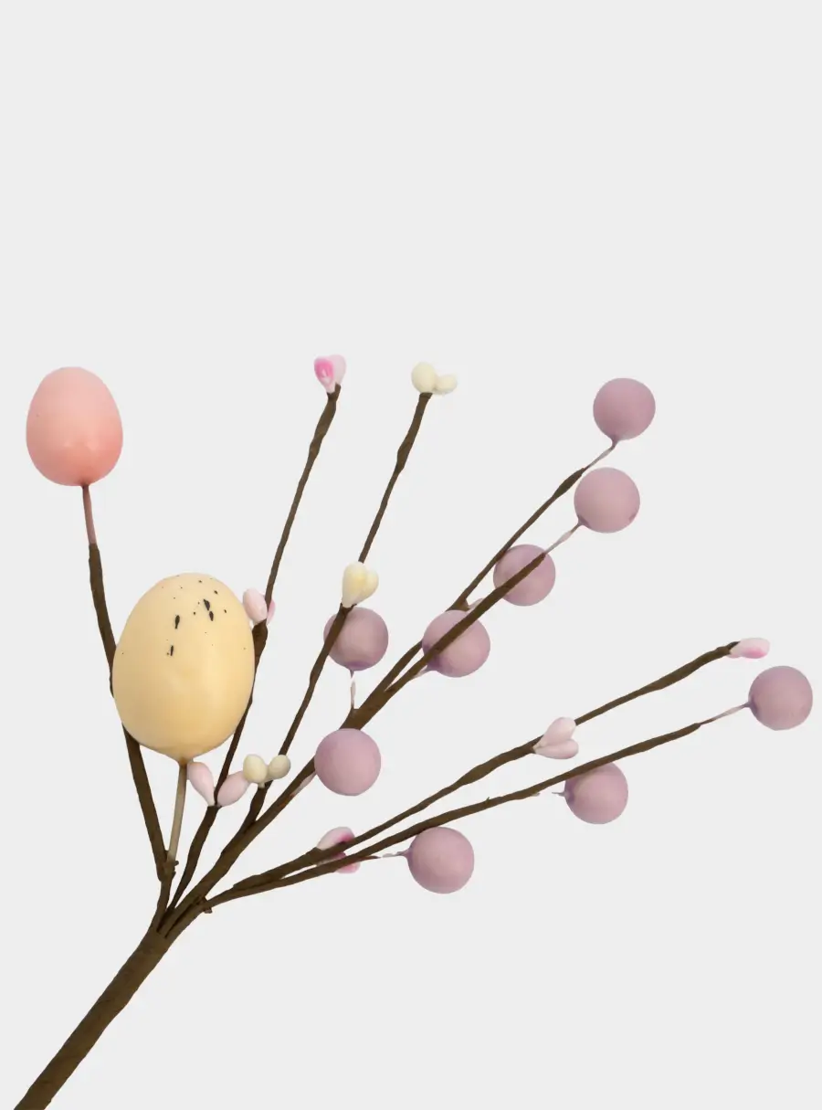 Ветка декоративная, 20 см, пенопласт/бумага, Ветка с розовыми яйцами, Interior Easter ,image-2