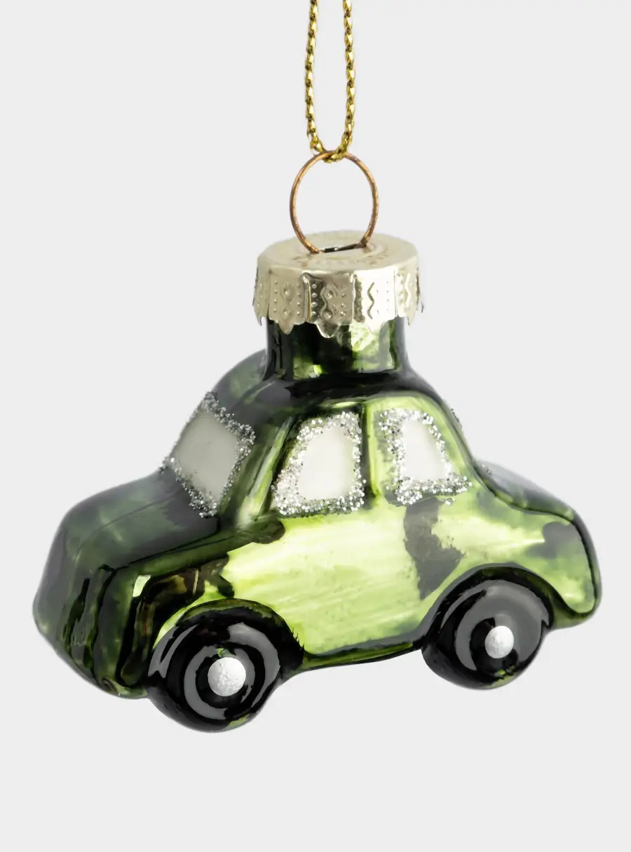 Игрушка елочная, 5 см, стекло, зеленая, Машинка, New year ,image-3