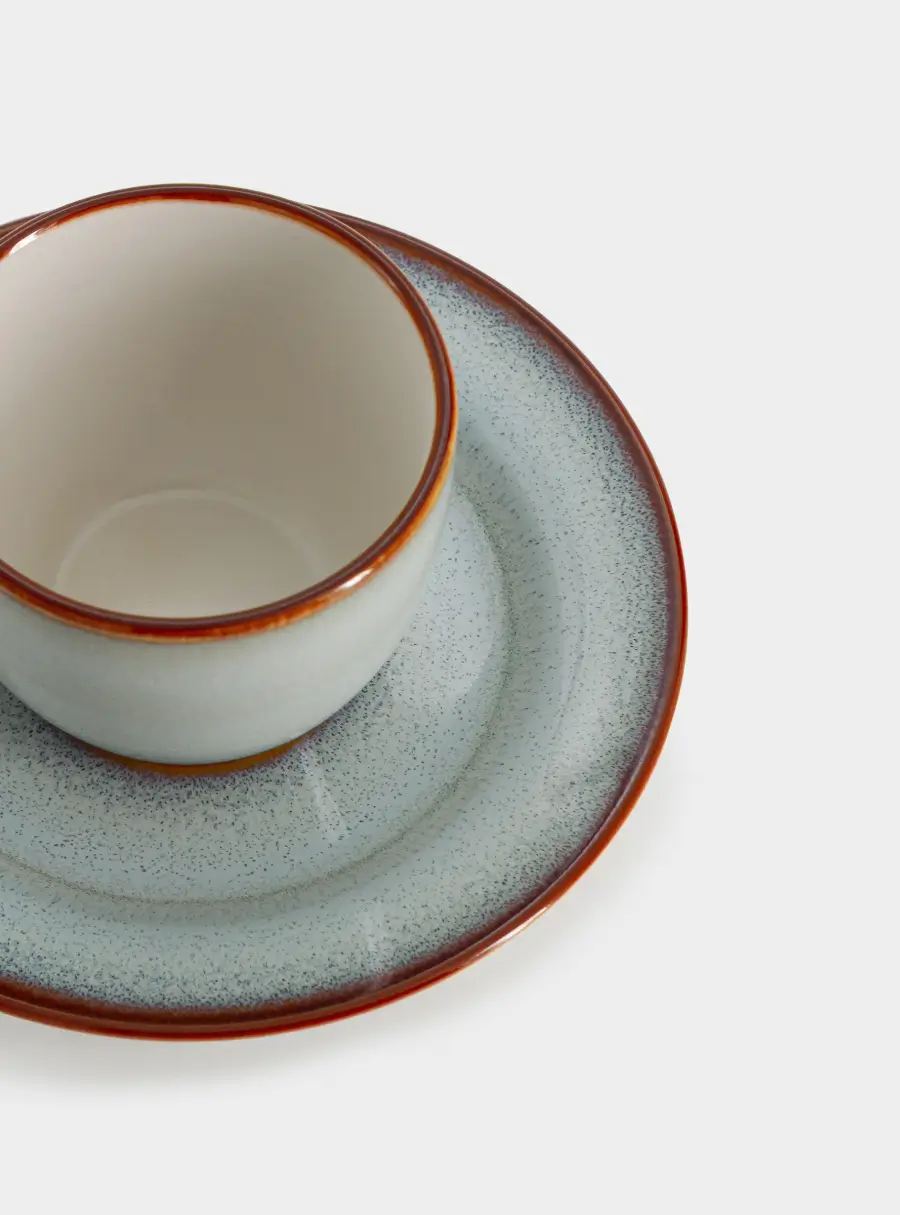 Пара кофейная, 1 перс, 2 пр, 90 мл, керамика, серо-бежевая, с коричневым кантом, Mandala, image-4