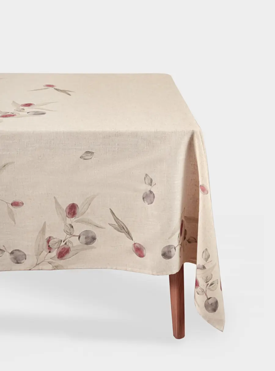 Скатерть, 170х250 см, полиэстер/лен, бежевая, Сливы на ветках, Plum Orchard ,image-0