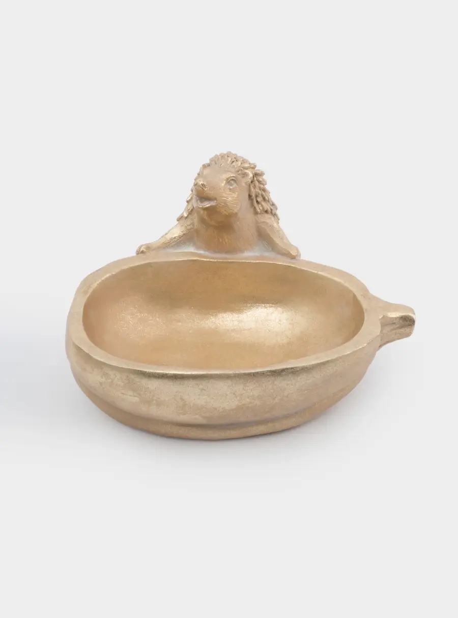 Конфетница, 20х18 см, полирезин, золотистая, Еж с тыквой, Light pumpkin ,image-1