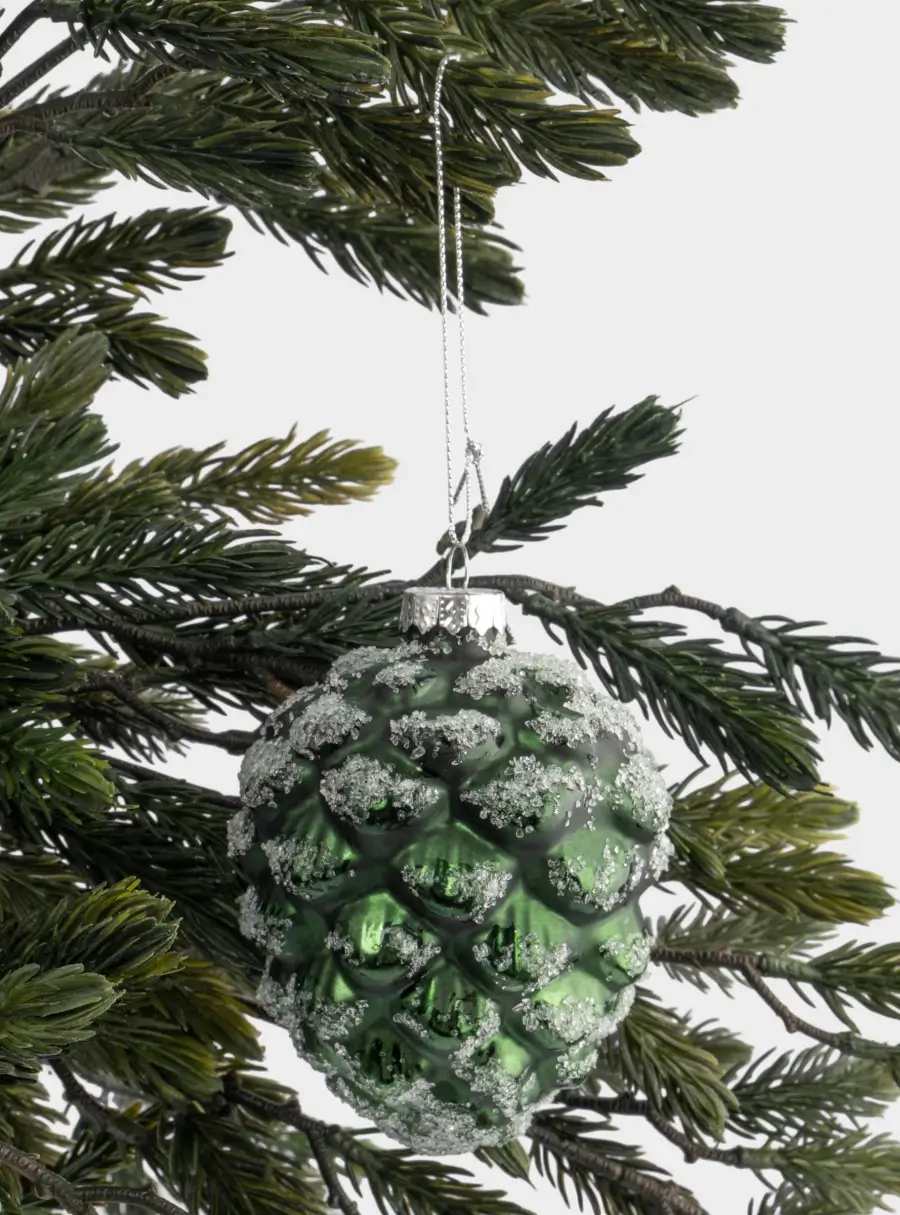 Игрушка елочная, 10 см, стекло, зеленая, Шишка, New year, image-3