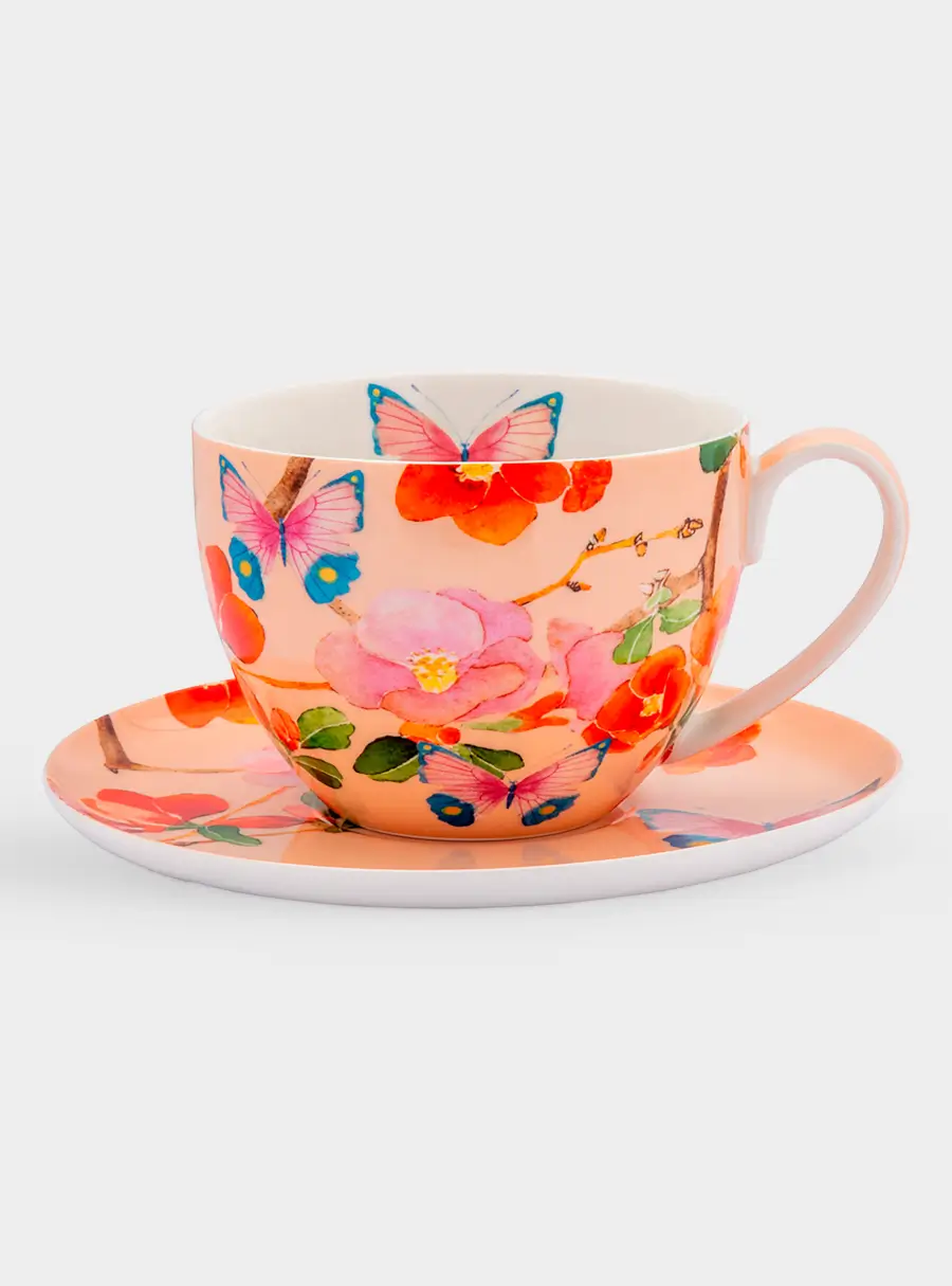 Пара чайная, 1 перс, 2 пред, 400 мл, фарфор P, Камелии на розовом ,image-0