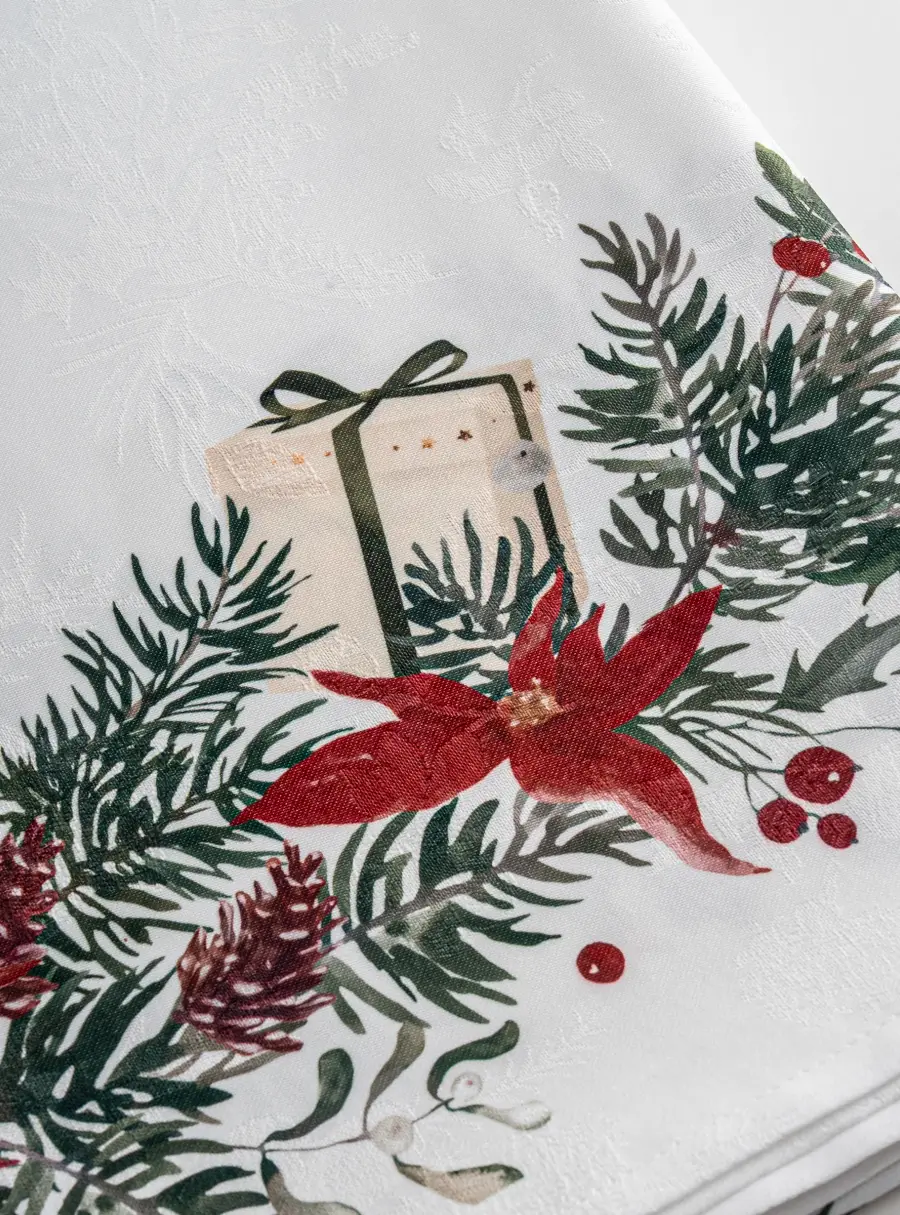 Скатерть, 170х250 см, жаккард, полиэстер, белая, Подарки на ветках, Fir branch ,image-3