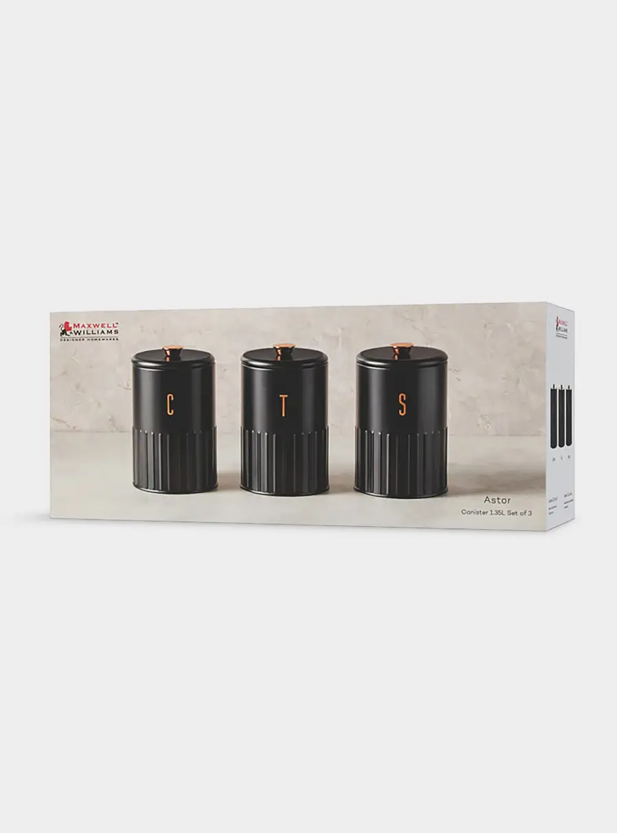 Набор банок для сыпучих продуктов, 3 пр, 1.35 л, h17 см, чёрные, Astor ,image-3