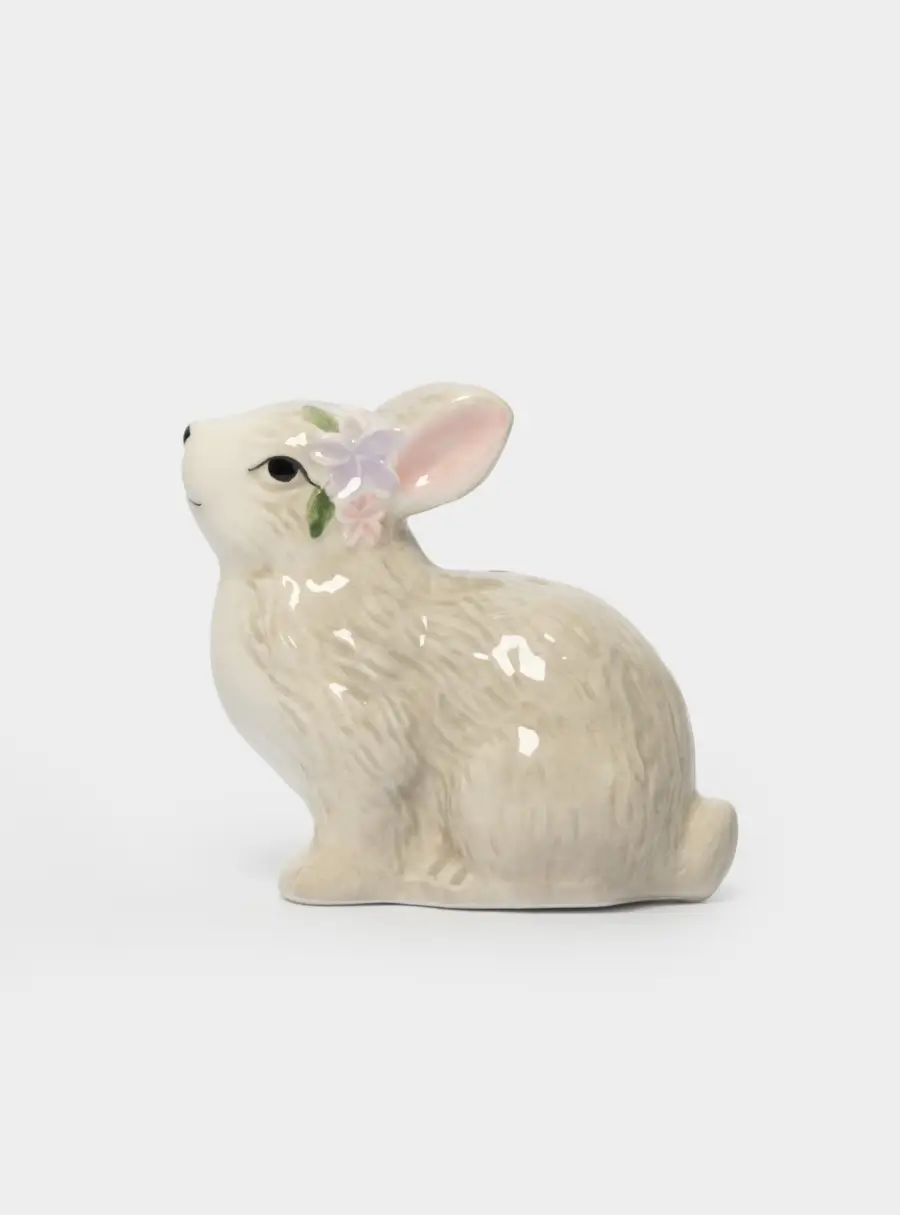 Емкость для соли или перца, 8 см, керамика, серая, Кролик с цветами, Brown Rabbit ,image-0