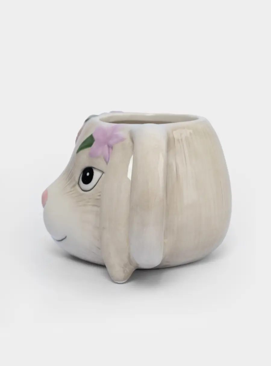 Кружка, 520 мл, керамика, серая, Кролик с цветами, Brown Rabbit, image-4