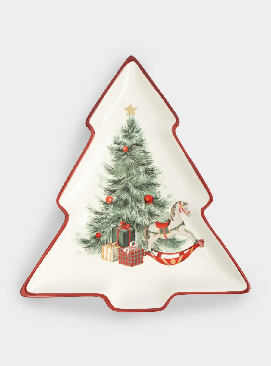 Блюдо, 30х27 см, керамика, красное, Лошадка у елки, Festival ,image-1