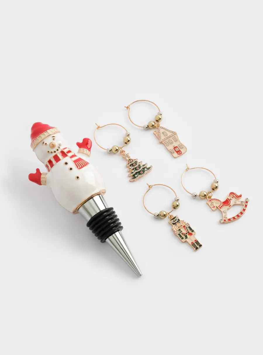 Пробка для винной бутылки с подвесками, 5 пр, металл/стразы, Снеговик, New year ,image-1