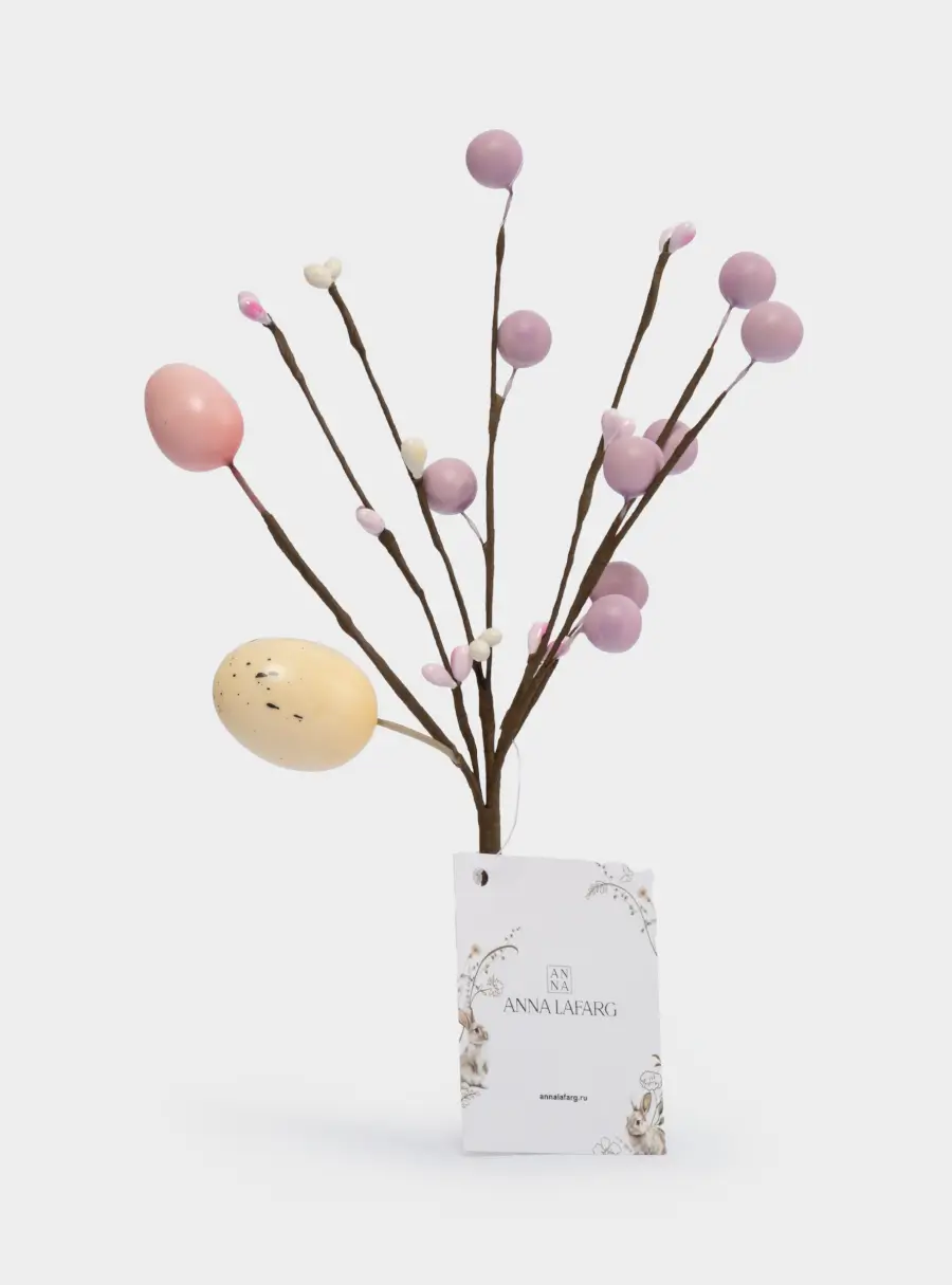 Ветка декоративная, 20 см, пенопласт/бумага, Ветка с розовыми яйцами, Interior Easter ,image-3