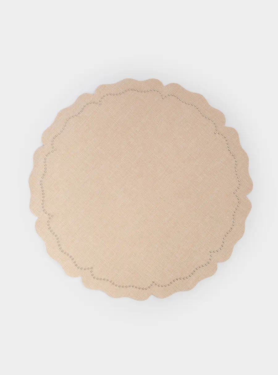 Салфетка под приборы, 38 см, полиэстер/металл, фигурная, молочная, Цветок ,image-0