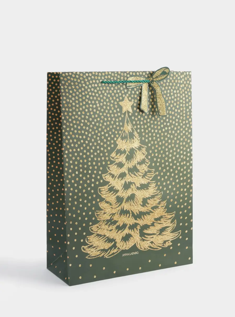 Пакет подарочный, 30х42 см, бумага, золотисто-зеленый, Елка, New year