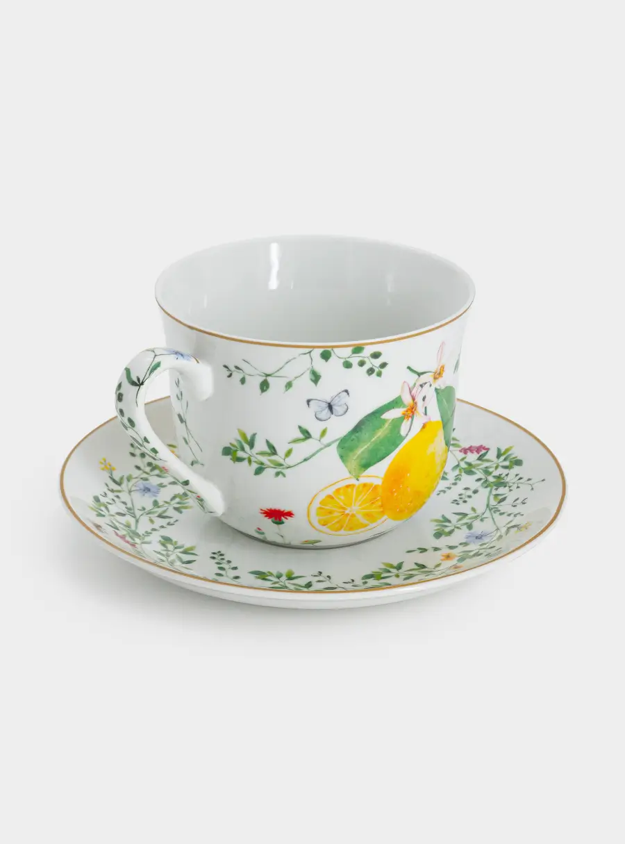 Чашка с блюдцем, 370 мл, Цветы и лимоны ,image-1