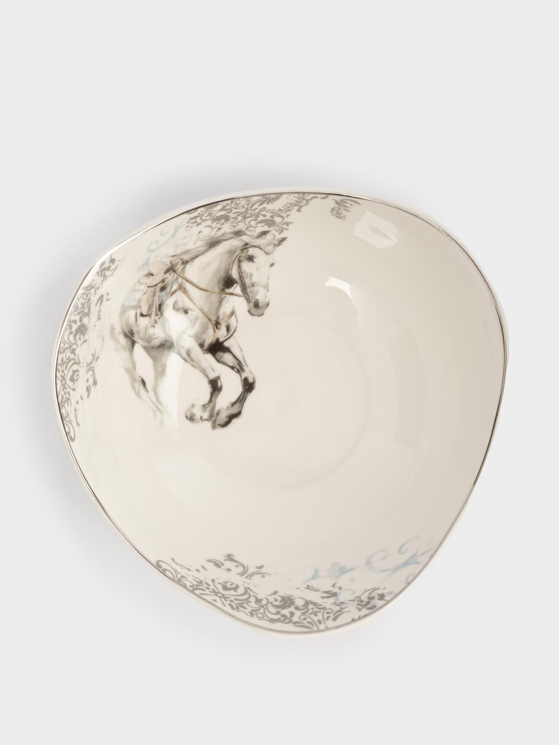 Пиала, 14х5 см, фарфор N, белая, с серебристым кантом, Конь, White horse, image-2