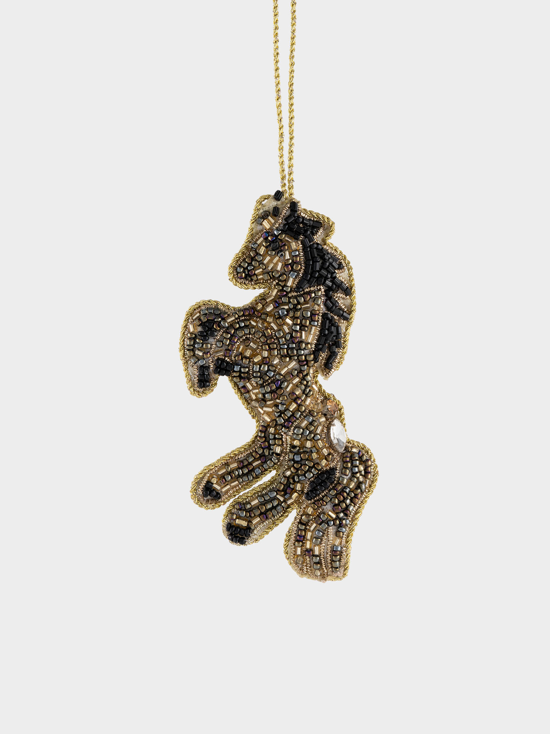 Игрушка елочная, 10 см, бисер/полифилл, черно-золотистая, Конь, New year, image-0