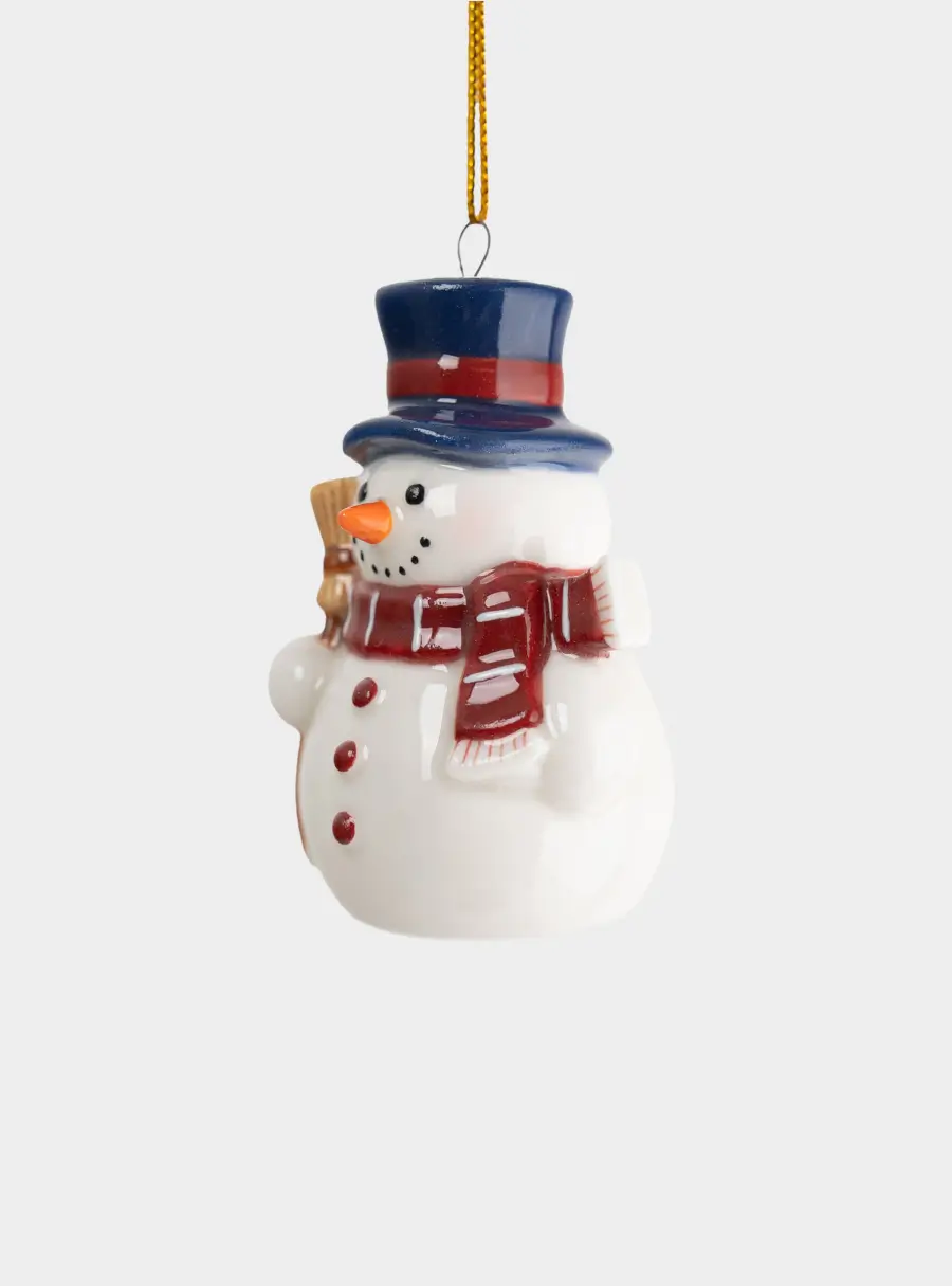 Игрушка елочная, 6 см, фарфор P, Снеговик в шляпе и шарфе, New Year ,image-1