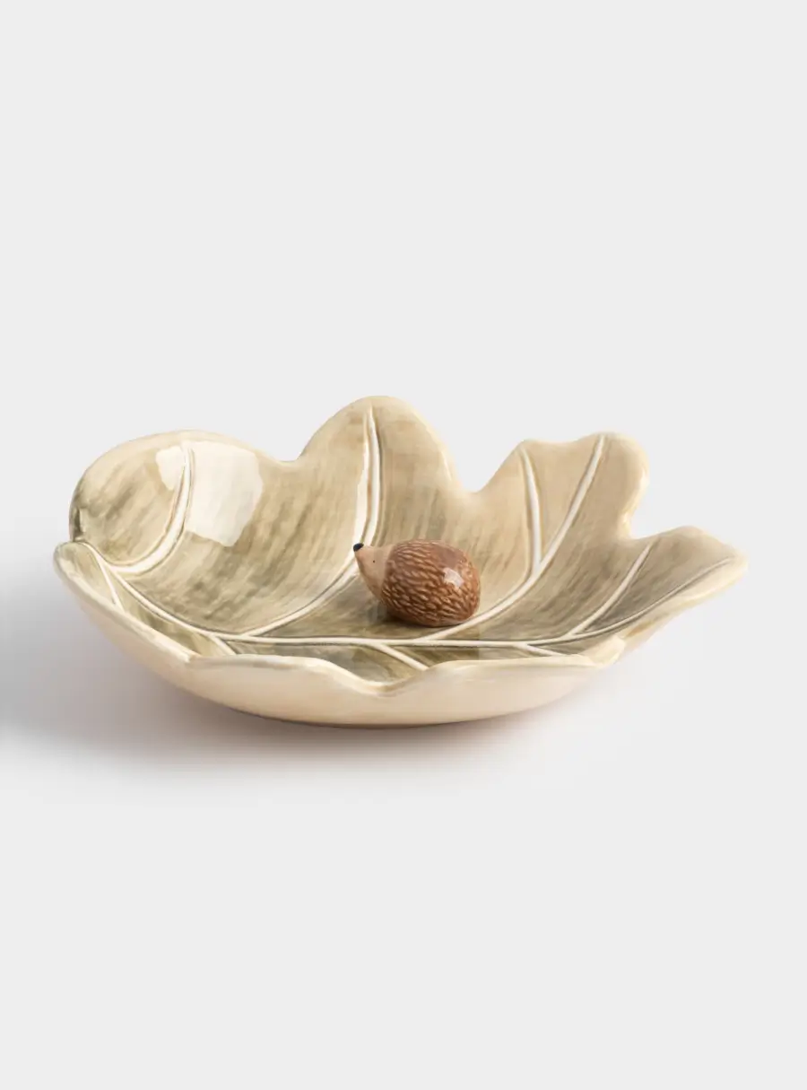 Блюдо, 20х17 см, керамика, зеленое, Еж на листе, Autumn forest, image-1