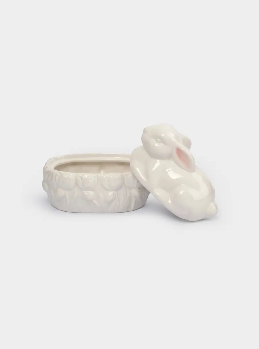 Емкость для хранения, 18х15 см, 740 мл, керамика, молочно-золотистая, Кролик в цветах, White Rabbit, image-5