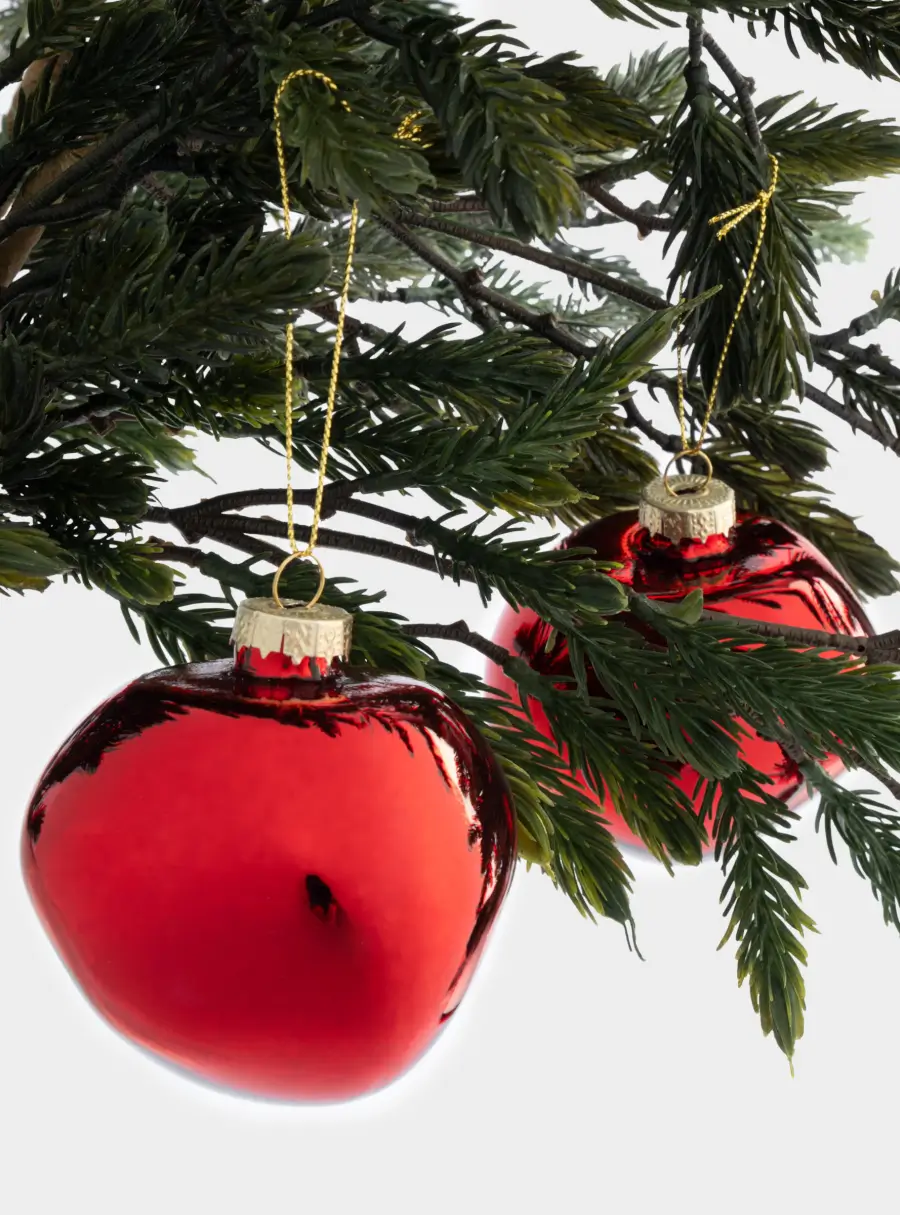 Игрушка елочная, 8 см, 2 шт, стекло, красная, Абстрактный шар, New year, image-2