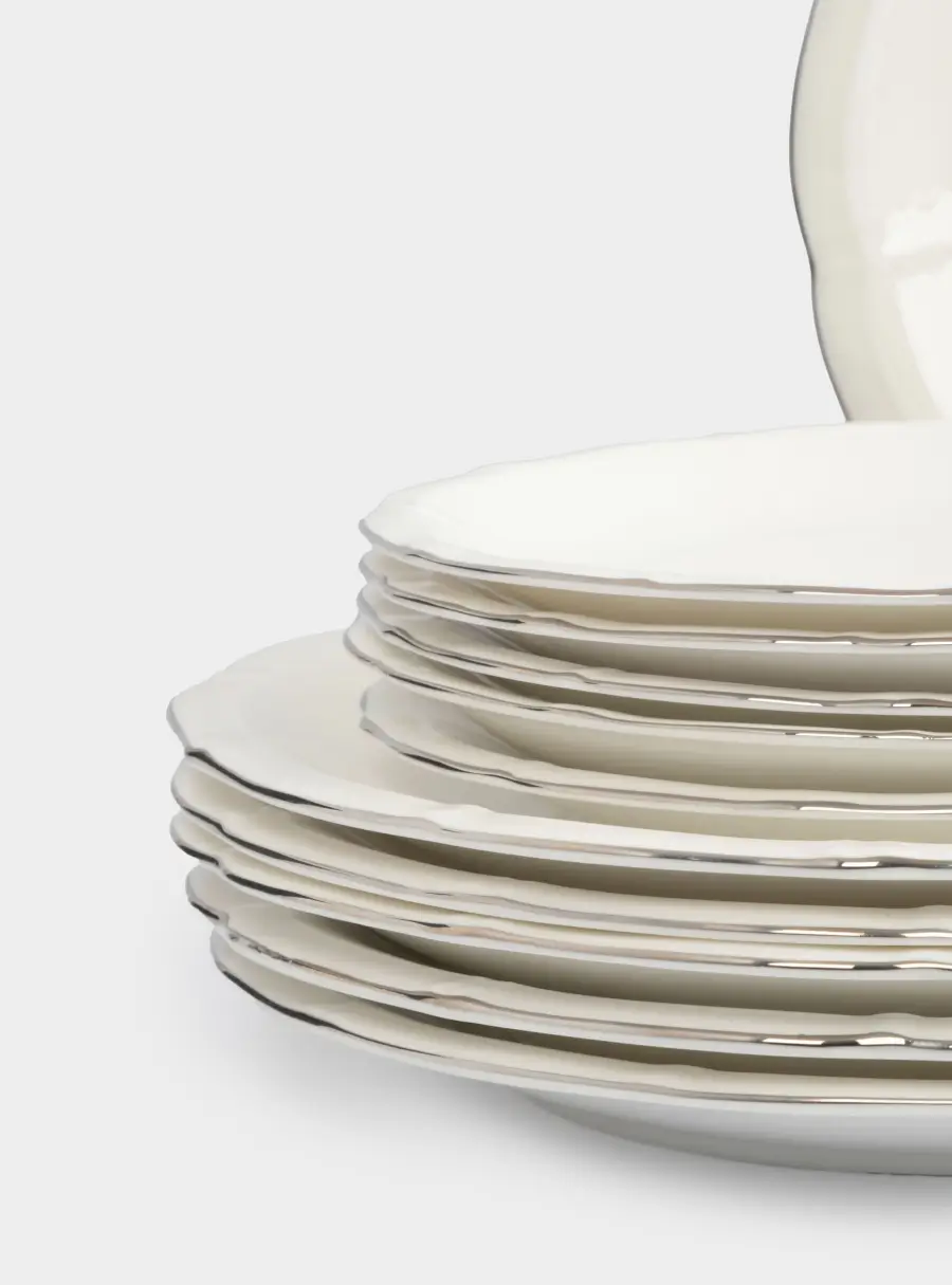 Сервиз обеденный, 6 перс, 18 пр, фарфор F, белый, с серебристым кантом, Dynasty, image-13