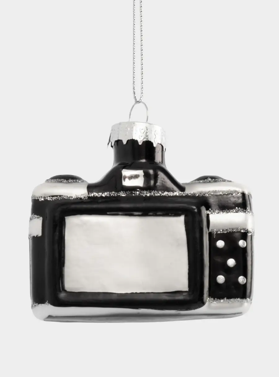 Игрушка елочная, 7х5 см, стекло, черно-белая, Фотоаппарат, New year, image-2