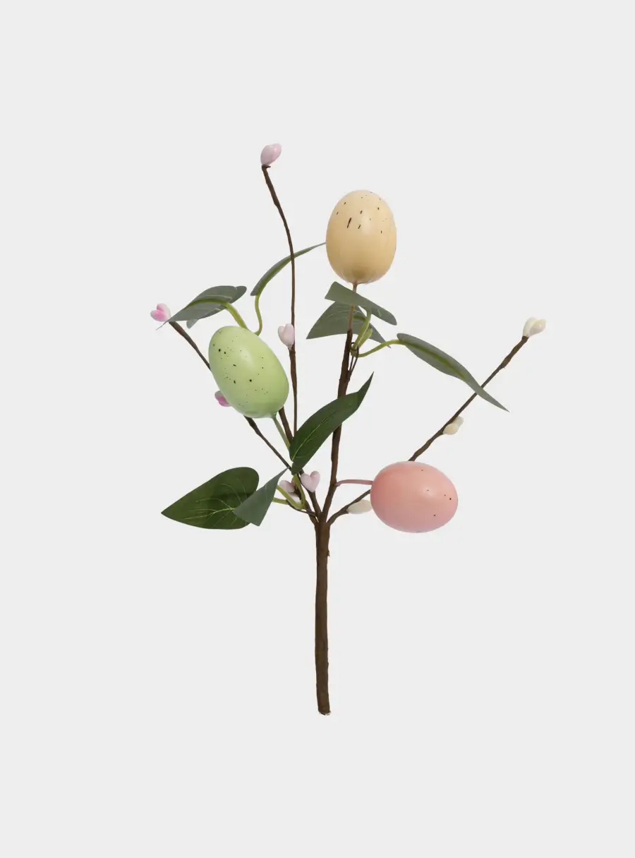 Ветка декоративная, 20 см, пенопласт/бумага, Ветка с цветными яйцами, Interior Easter ,image-0