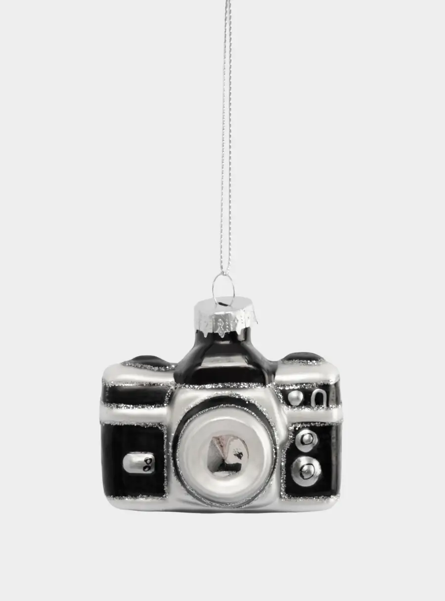 Игрушка елочная, 7х5 см, стекло, черно-белая, Фотоаппарат, New year, image-3