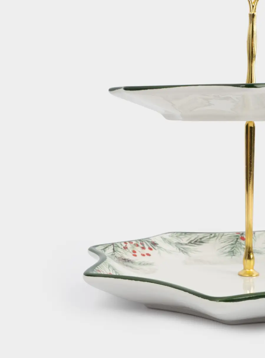 Подставка для пирожных, 25х20/24 см, 2 яруса, керамика/металл, Еловые ветки, Festival ,image-3