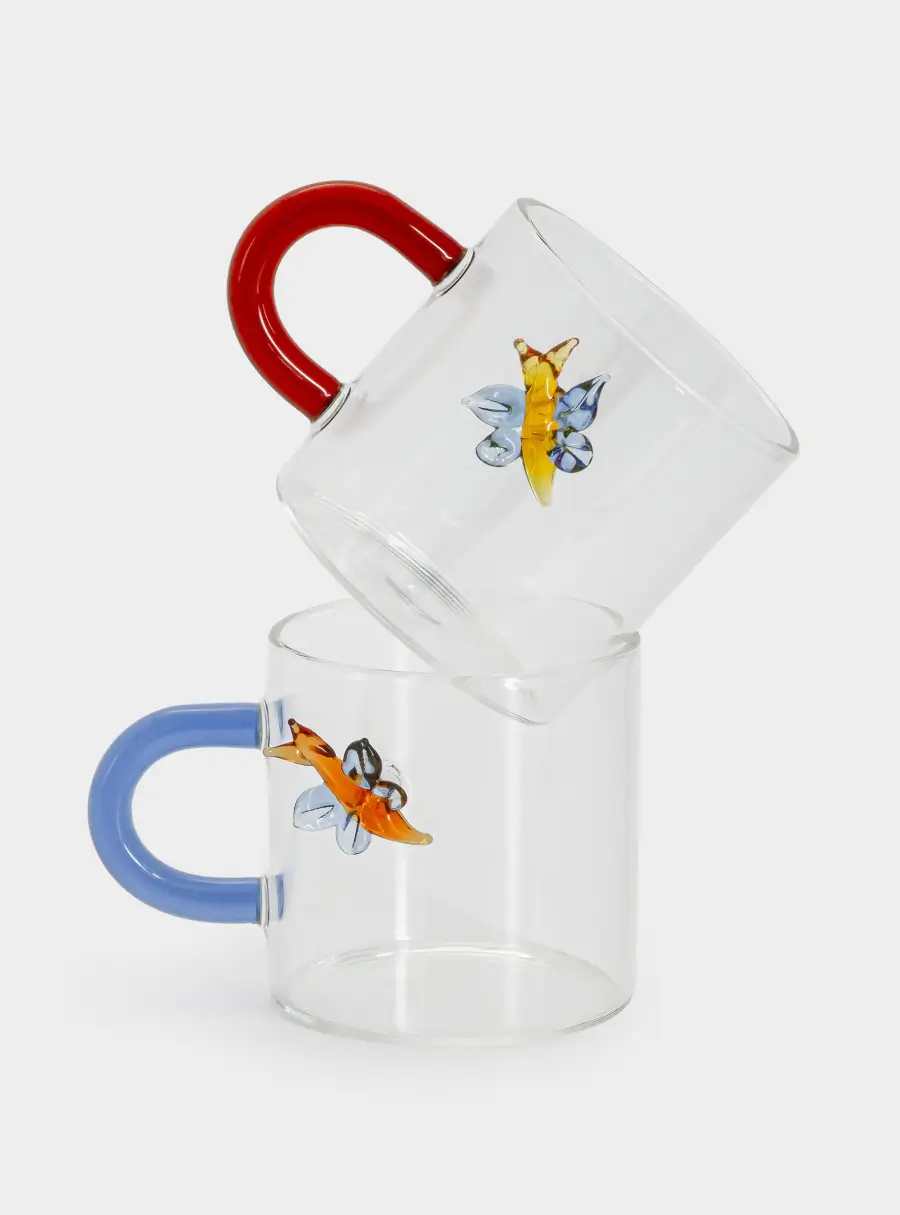 Кружка кофейная, 130 мл, 2 шт, стекло Б, Бабочки, Monterey ,image-0