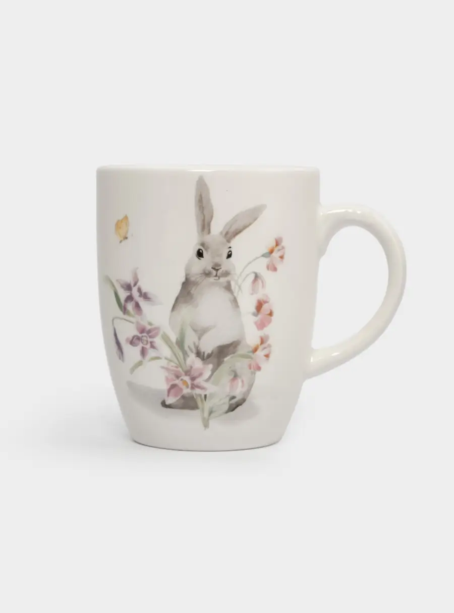 Кружка, 330 мл, керамика, белая, Кролик с цветами, Flower Rabbit ,image-2