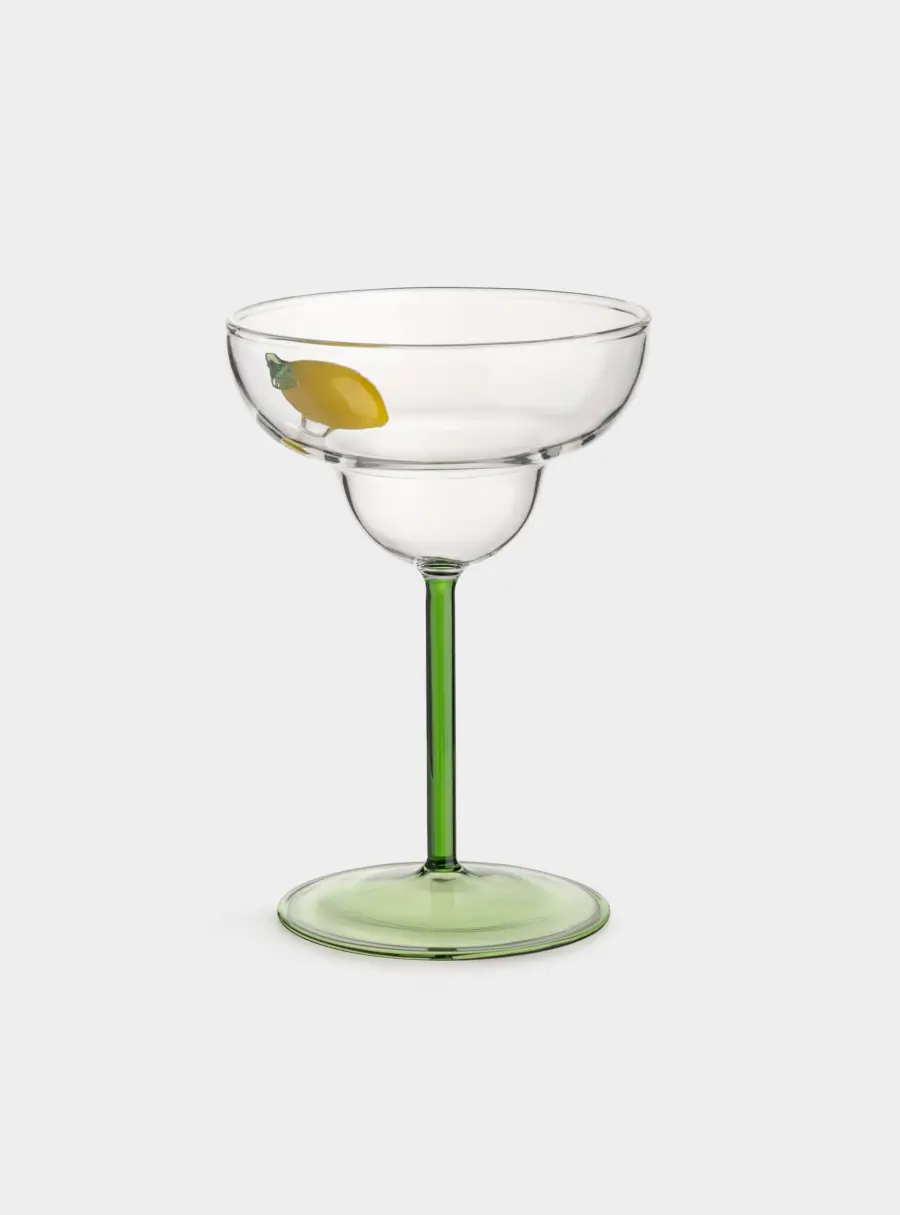 Бокал-креманка для шампанского, 260 мл, стекло Б, зеленая ножка, Лимон, Lemon