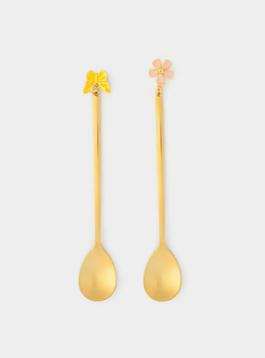 Ложка десертная, 14 см, 2 шт, сталь, золотистая, Цветок/Бабочка, Butterfly