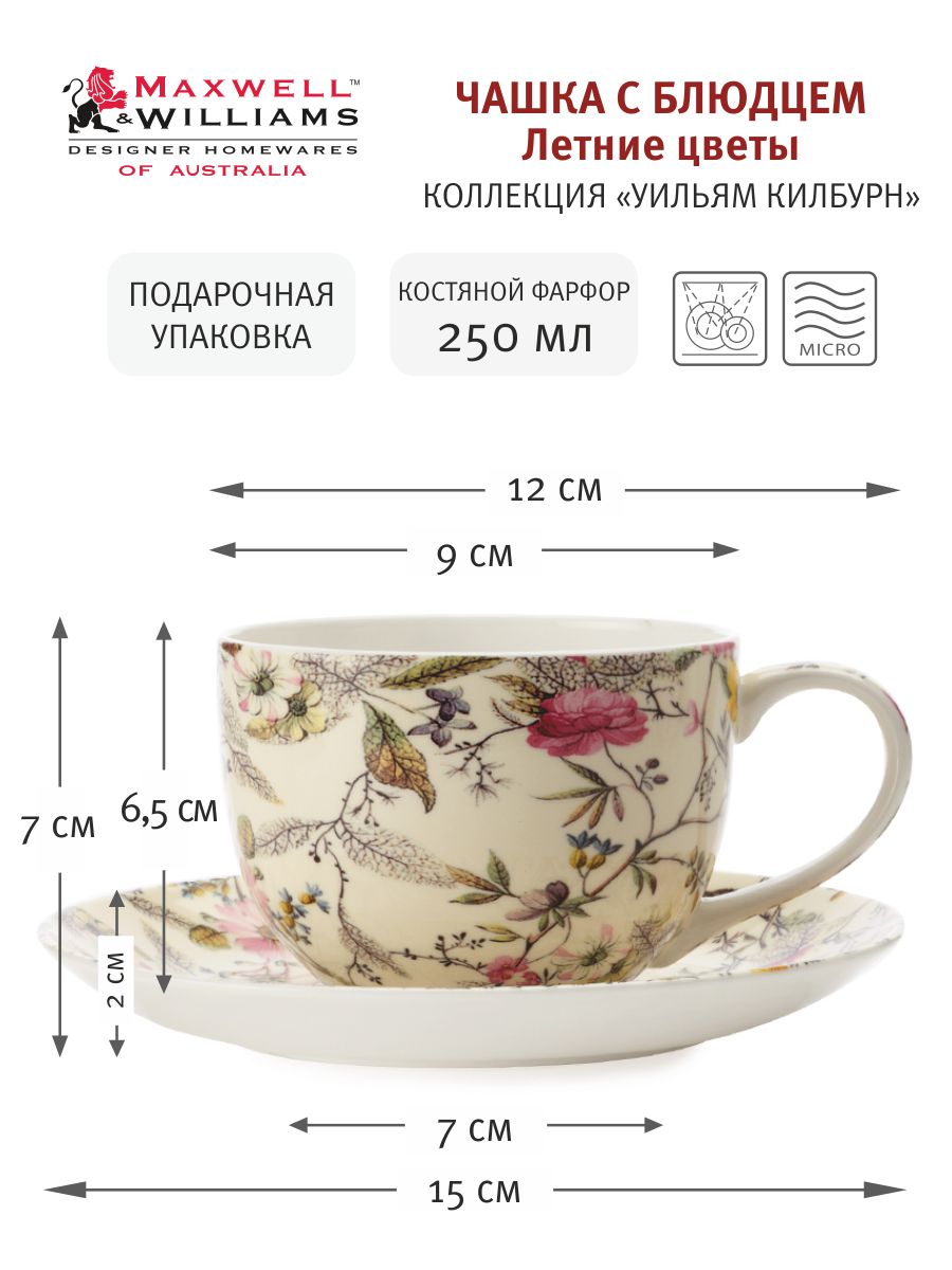 Чашка с блюдцем Летние цветы, 0,25 л