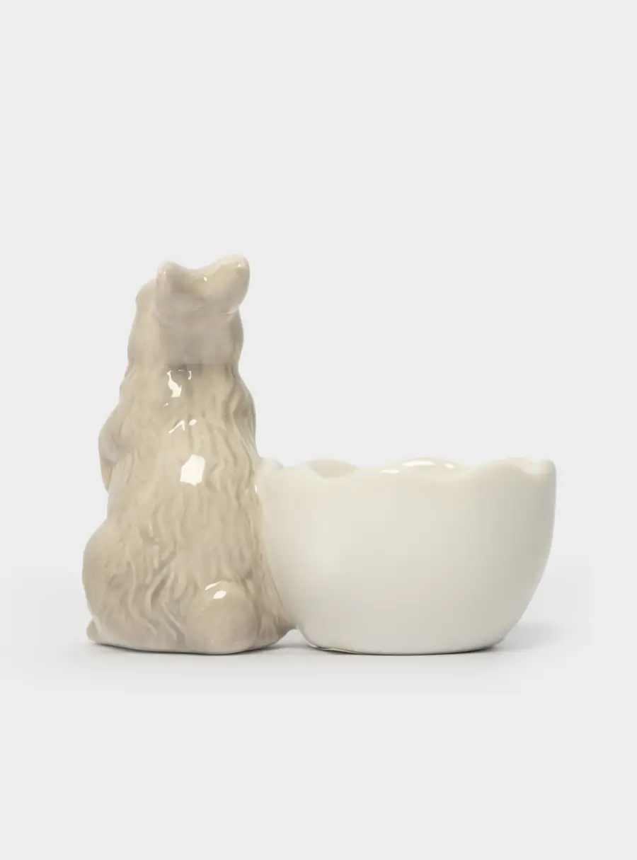 Подставка для яйца, 8 см, керамика, серая, Кролик с цветами, Brown Rabbit ,image-3