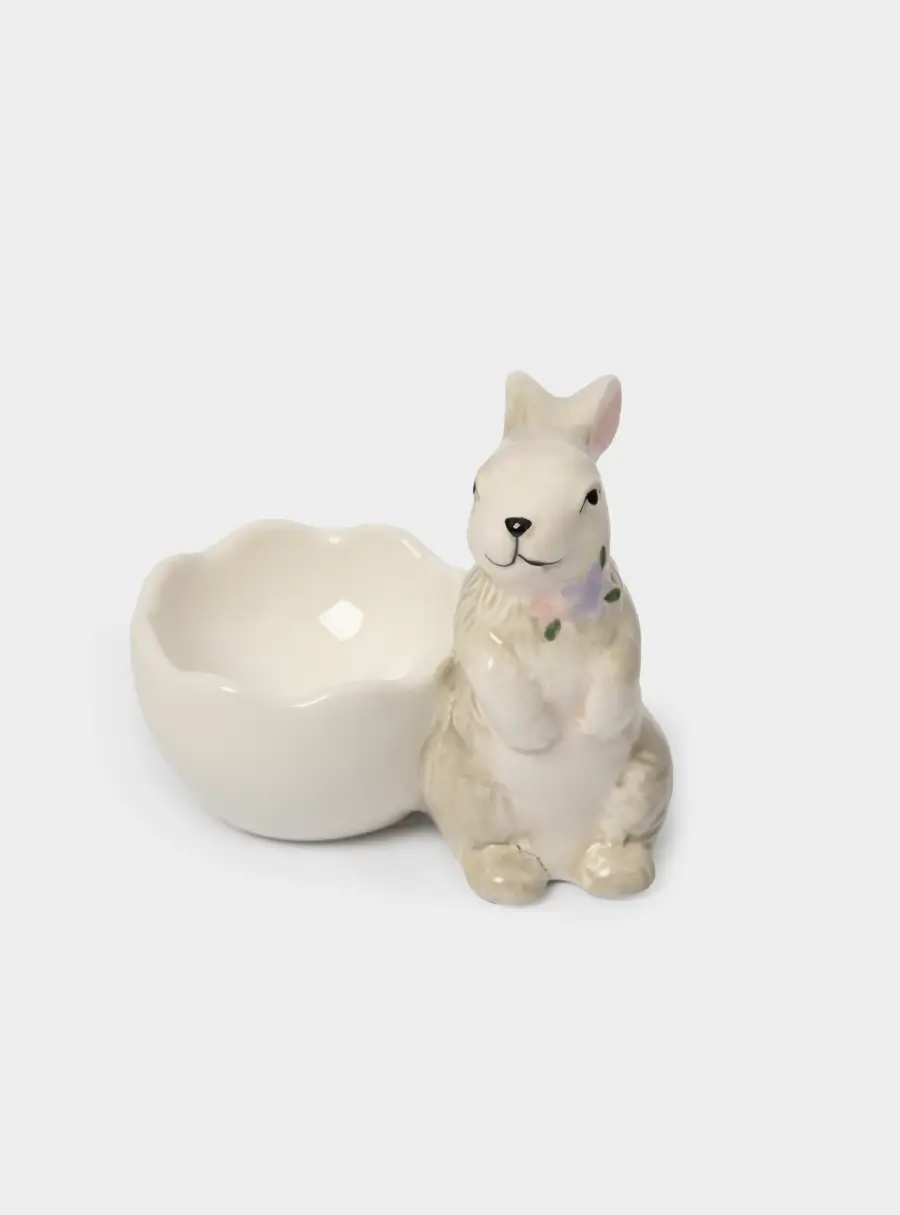 Подставка для яйца, 8 см, керамика, серая, Кролик с цветами, Brown Rabbit ,image-1