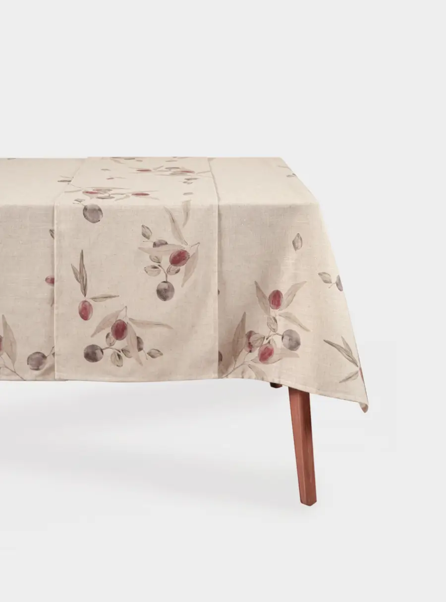 Дорожка настольная, 40х160 см, полиэстер/лен, бежевая, Сливы на ветках, Plum Orchard ,image-1