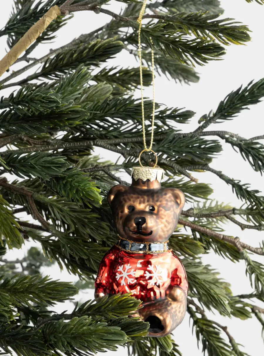 Игрушка елочная, 5х10 см, стекло, коричневая, Мишка в свитере, New year, image-3