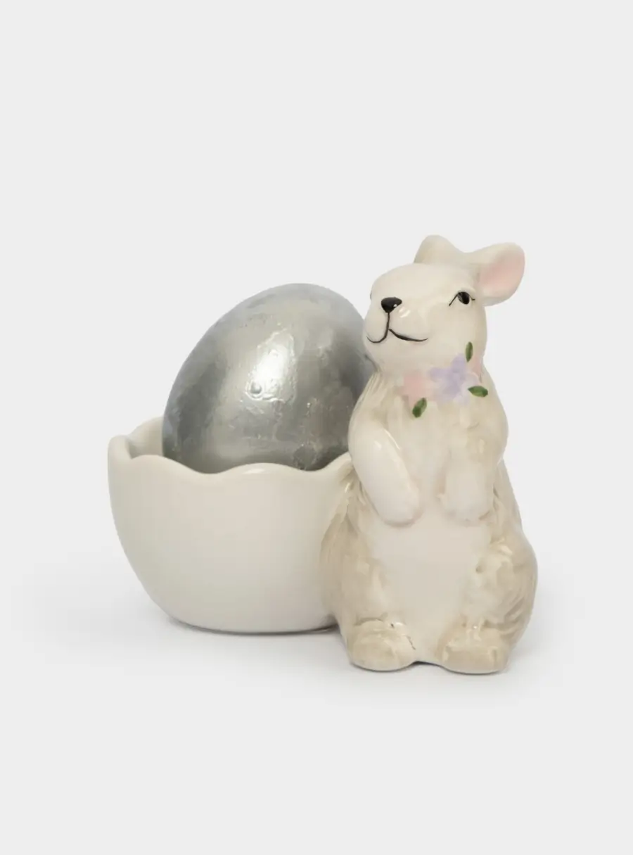 Подставка для яйца, 8 см, керамика, серая, Кролик с цветами, Brown Rabbit, image-6