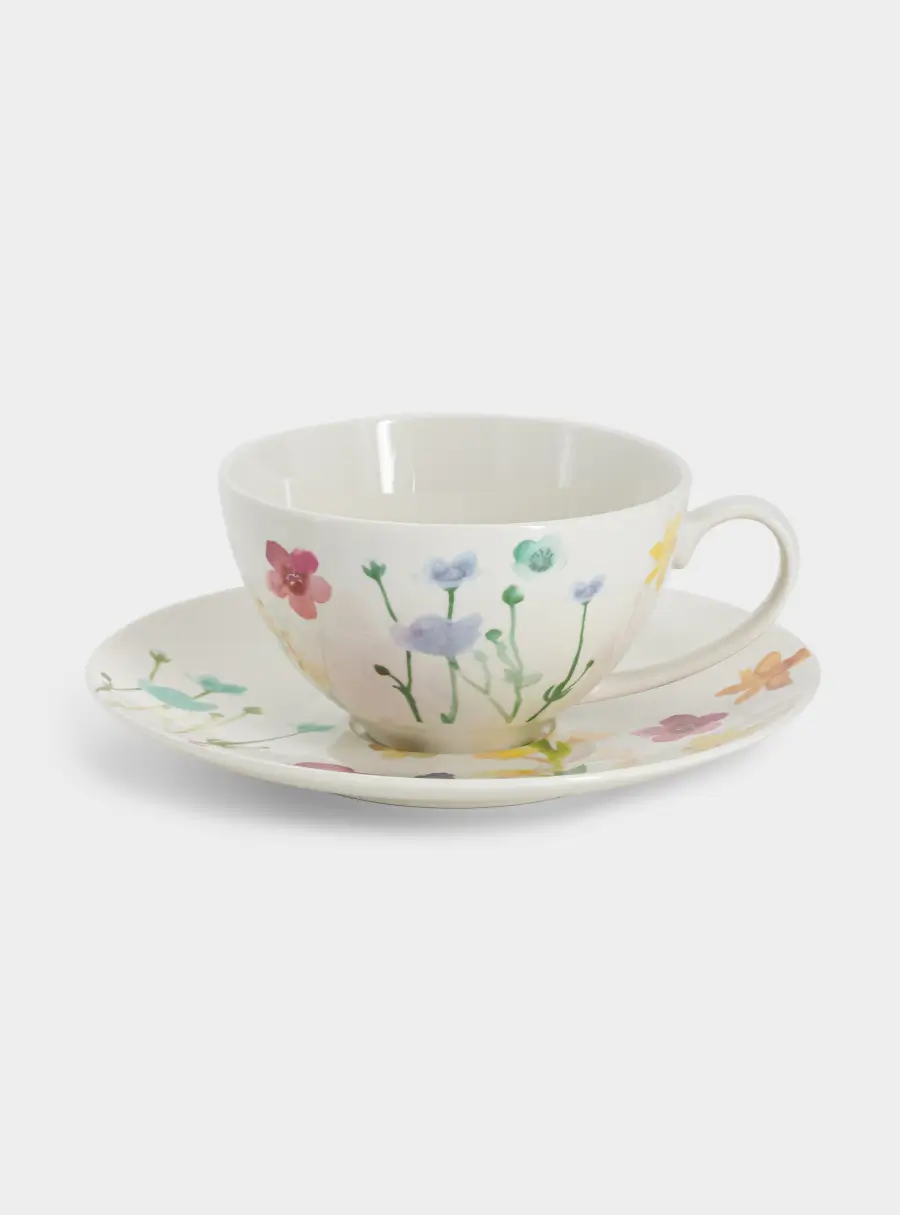 Чашка с блюдцем, 400 мл, Лесные цветы ,image-0
