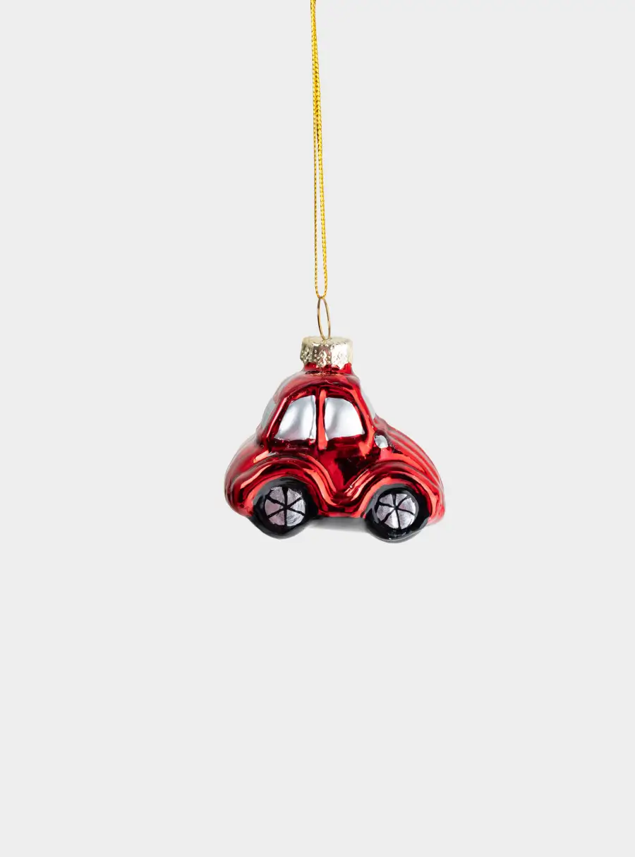 Игрушка елочная, 6х4 см, стекло, красная, Машинка, New Year ,image-0