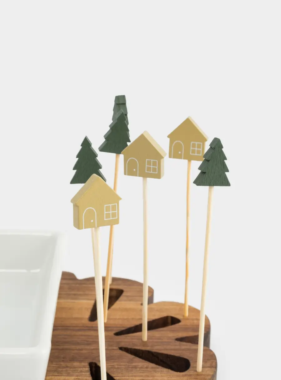 Набор для закусок, 2 пр, на подставке, со шпажками, керамика/дерево, Подарок, New year ,image-2