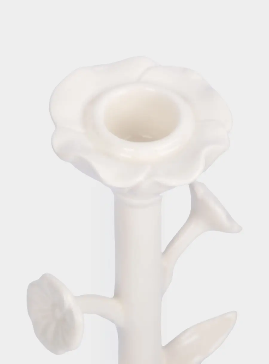 Подсвечник, 20 см, для тонкой свечи, на ножке, керамика, молочный, Цветок ,image-2