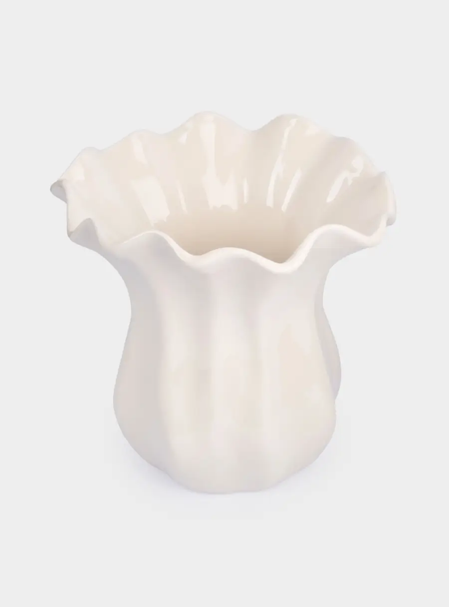Ваза для цветов, 23 см, керамика, молочная, Волнистый край, Zephyr ,image-2