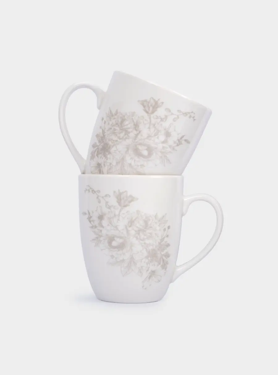 Кружка, 390 мл, 2 шт, фарфор P, белая, Бежевые цветы, Lorenzo ,image-3