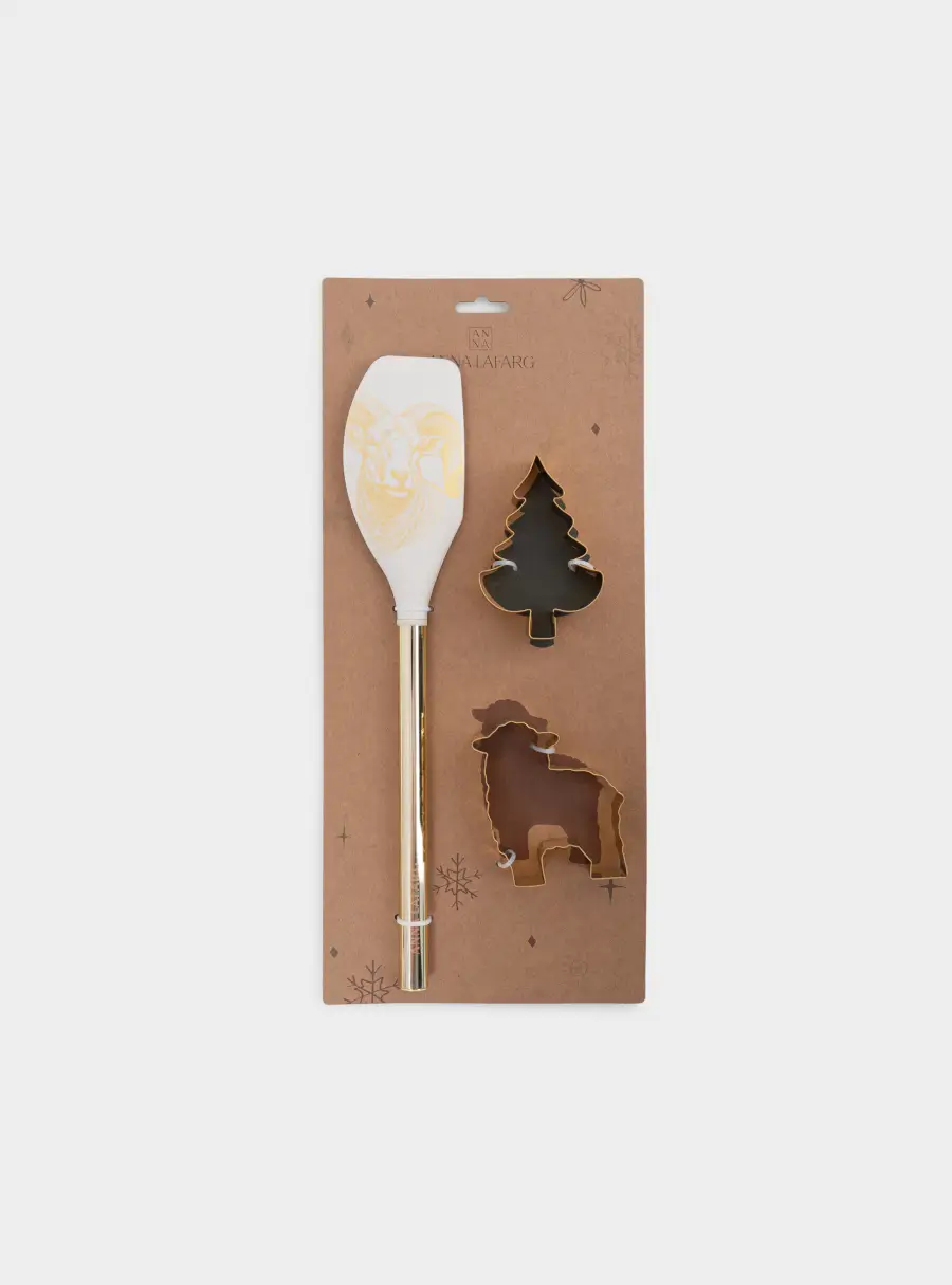 Набор для выпечки, 3 пр, лопатка/формы, силикон/сталь, молочный/золотистый, Горный баран, Sheep, image-4