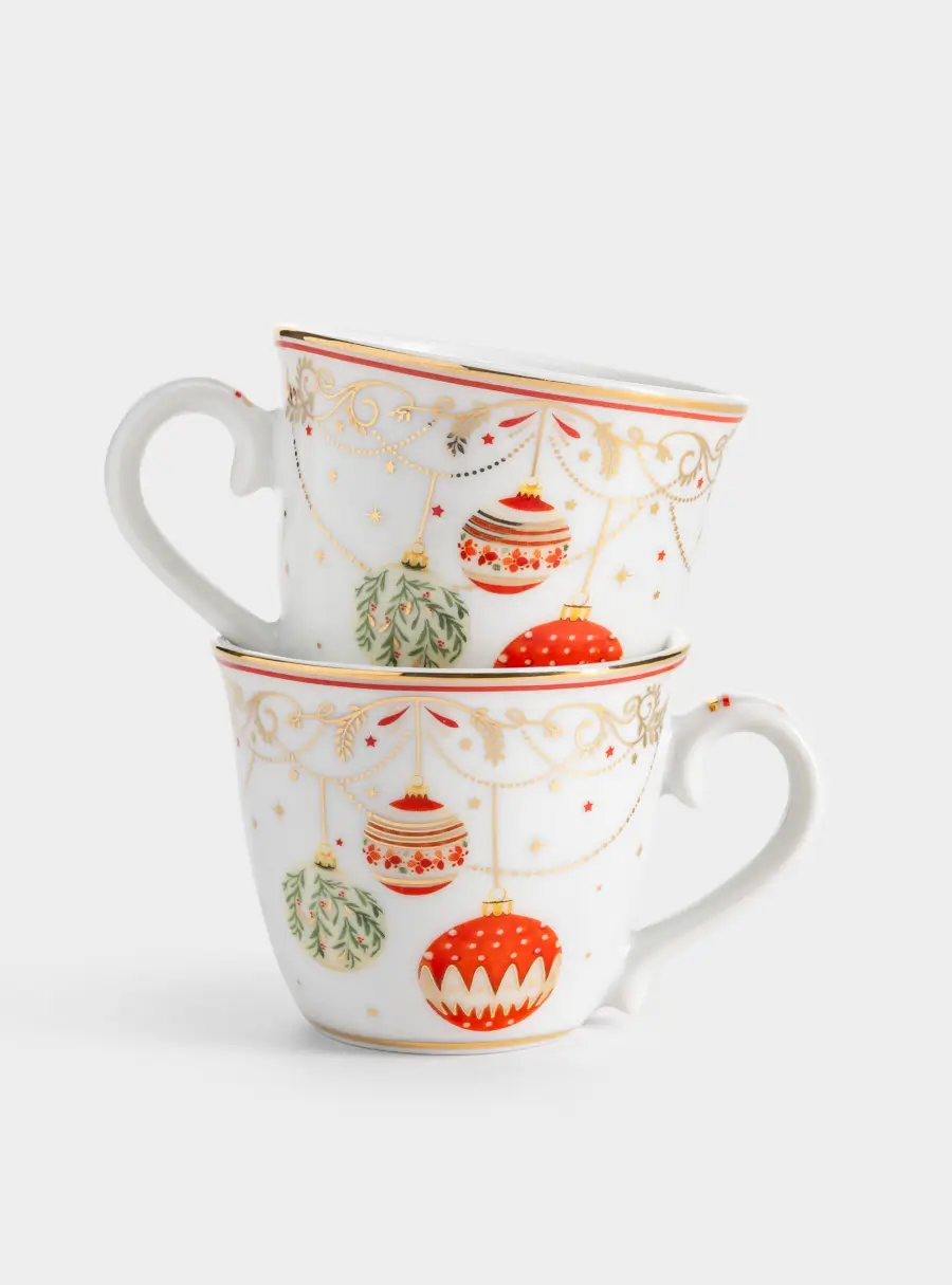 Пара кофейная, 2 перс, 4 пр, 80 мл, фарфор P, белая, Новогодние шары, Christmas Eve, image-6